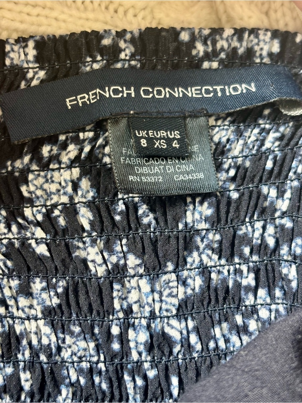 French Connection Navy Floral Midi Dress with Puff Straps - Picture 3 of 4